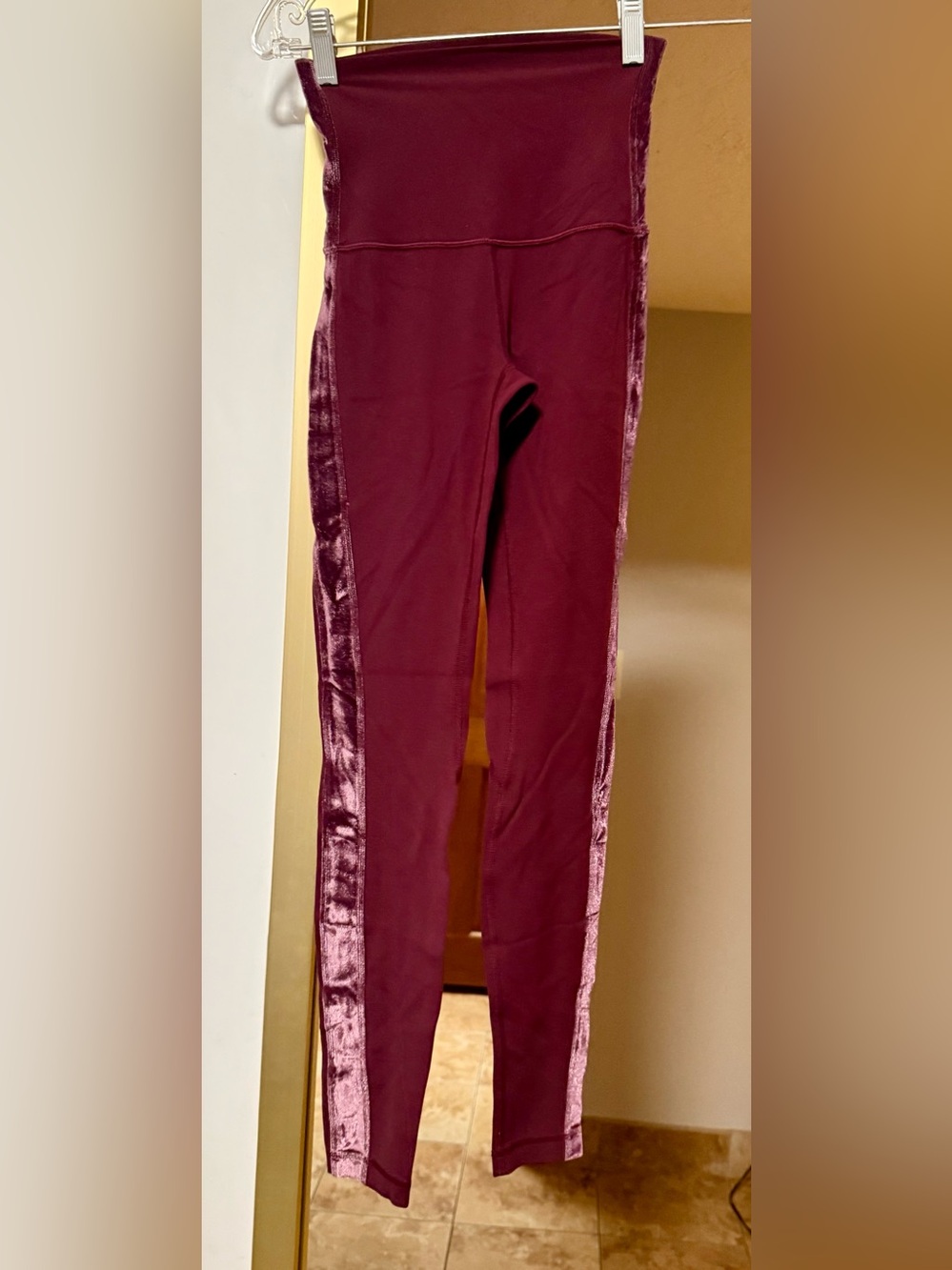 Lululemon Velvet Trim Burgundy Leggings
